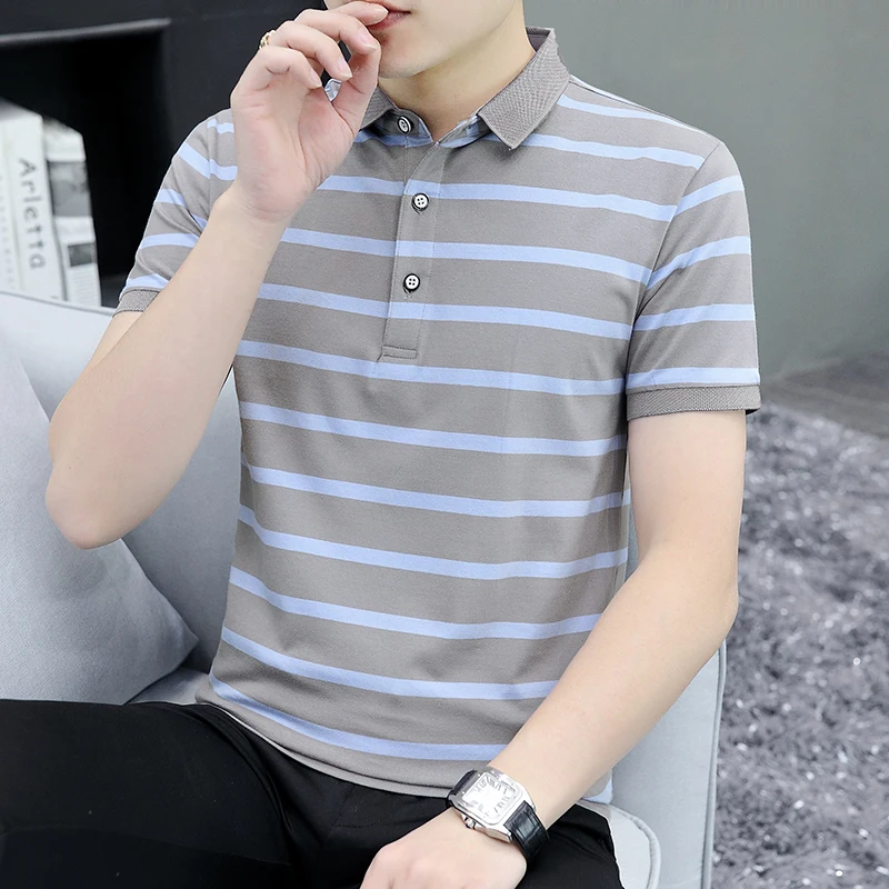 

2026 Summer New Style Men's Striped Short-Sleeved Fashion Polo Shirt Top