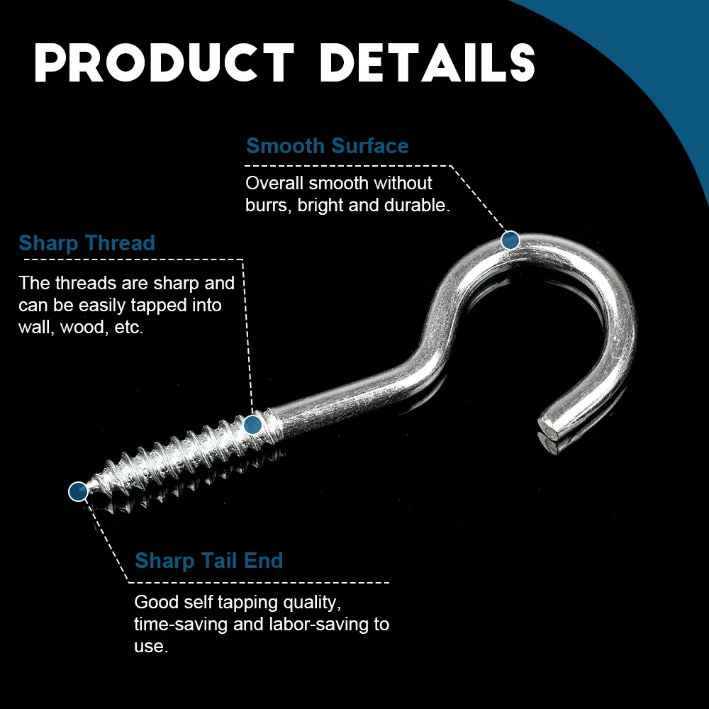 HOWSHENG Opening Sheep Eye Lamp Hook Screws Question Mark Hooks 3# 4# 5# 6# 8# 9# 10# Blue Zinc Plated Self-tapping Hooks Screw