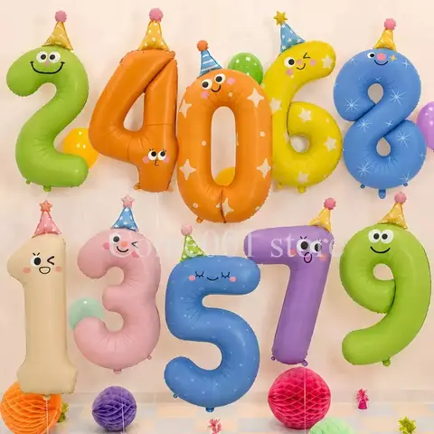 42in Funny Number Foil Balloons 0-9 Cute Hat Multicolor Digital Ballons Birthday Party Decorations Photo Booth Supplies
