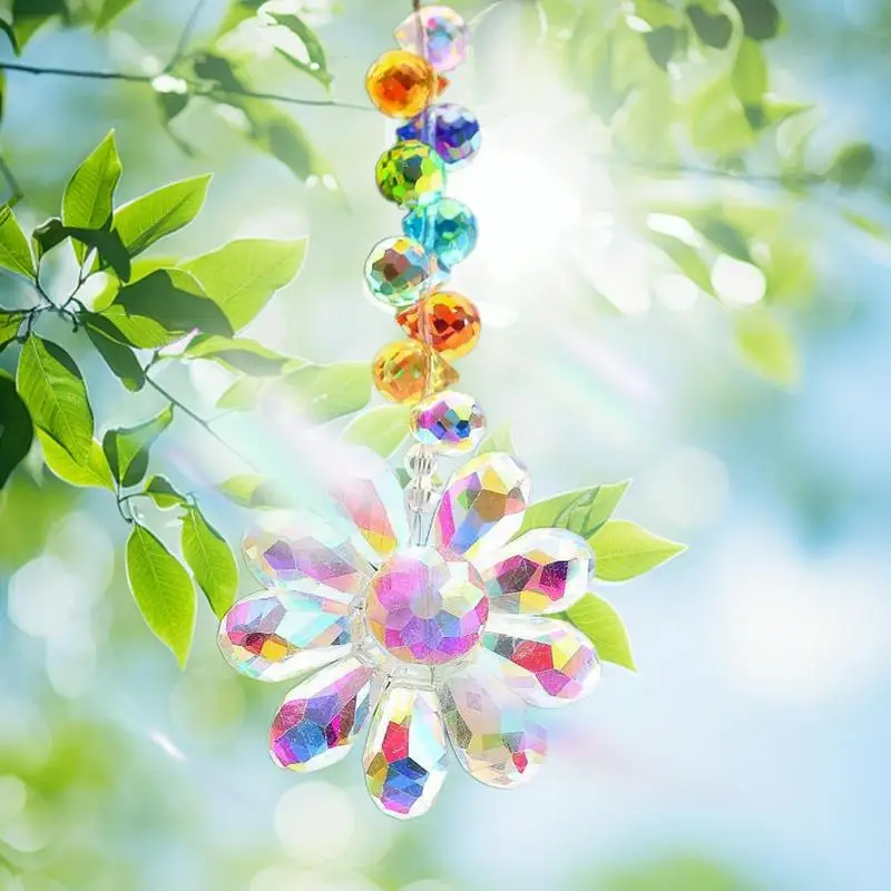 Flower Crystal Sun Catcher Prisms Light Catcher Wind Chimes Bedroom Window Garden Decorations Festival Gift Hanging Pendant