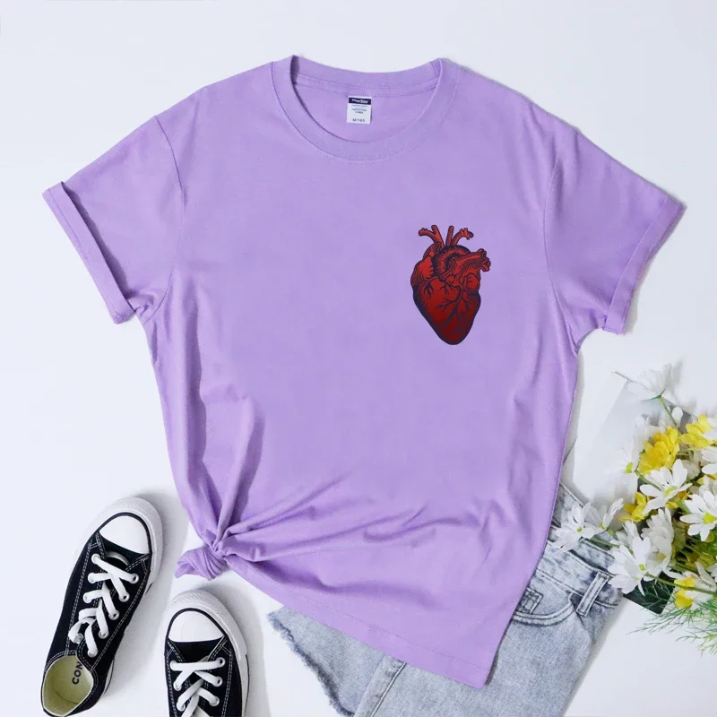 Anatomical Heart Pocket Print T Shirt Women Hipster Nurse Cardiology T-shirt Streetwear Aesthetic Anatomy Graphic Tees Tops 5XL