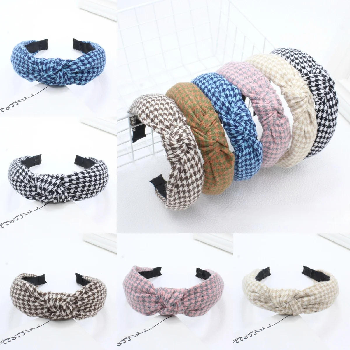

Classic British Plaid Headband Houndstooth Wide Hairpin Retro Elegant Hair Accessory for Women Girls