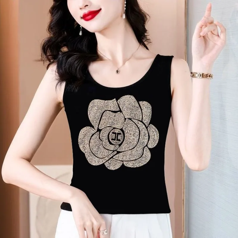 Diamond Sling Vest Women's Elastic New Large Size Spring Autumn Inner Wear Shirt Summer Outfits Sleeveless Tank Top
