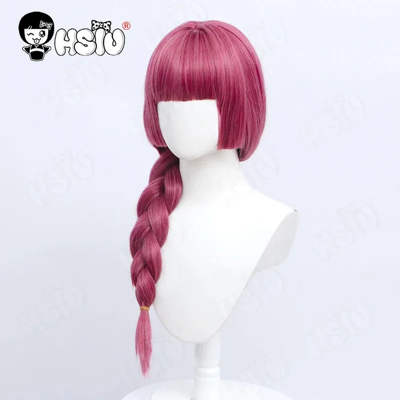 Hiroi Kikuri شعر مستعار تأثيري أنيمي Bocchi الصخرة تأثيري HSIU 65 سنتيمتر أحمر داكن من جانب واحد ذيل حصان طويل الشعر الألياف شعر مستعار + غطاء شعر مستعار