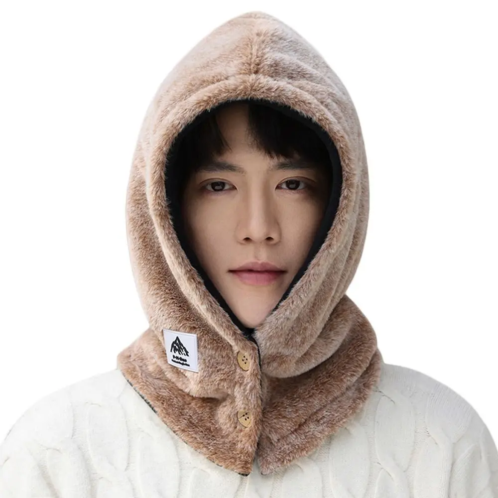 Moda de pelúcia inverno integrado boné cachecol proteção de orelha à prova de vento balaclava chapéu macio quente pescoço mais quente ciclismo