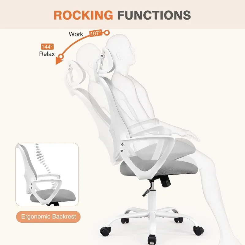 Silla de escritorio para computadora de oficina, sillas de trabajo ergonómicas con ruedas y respaldo alto de malla con ruedas y reposacabezas ajustables,