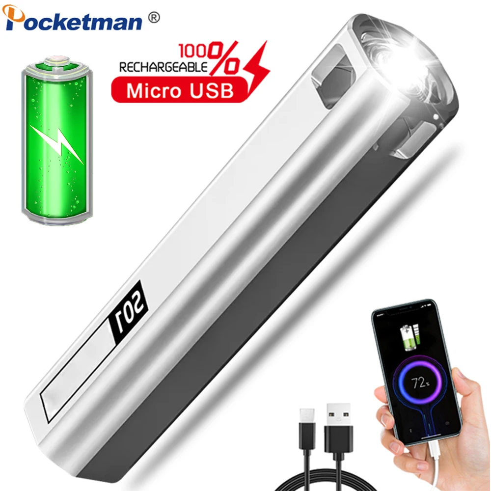 

Portable USB Rechargeable Flashlight Pocket Torch Can Be Used As Power Bank Waterproof Flashlight with Built-in Battery