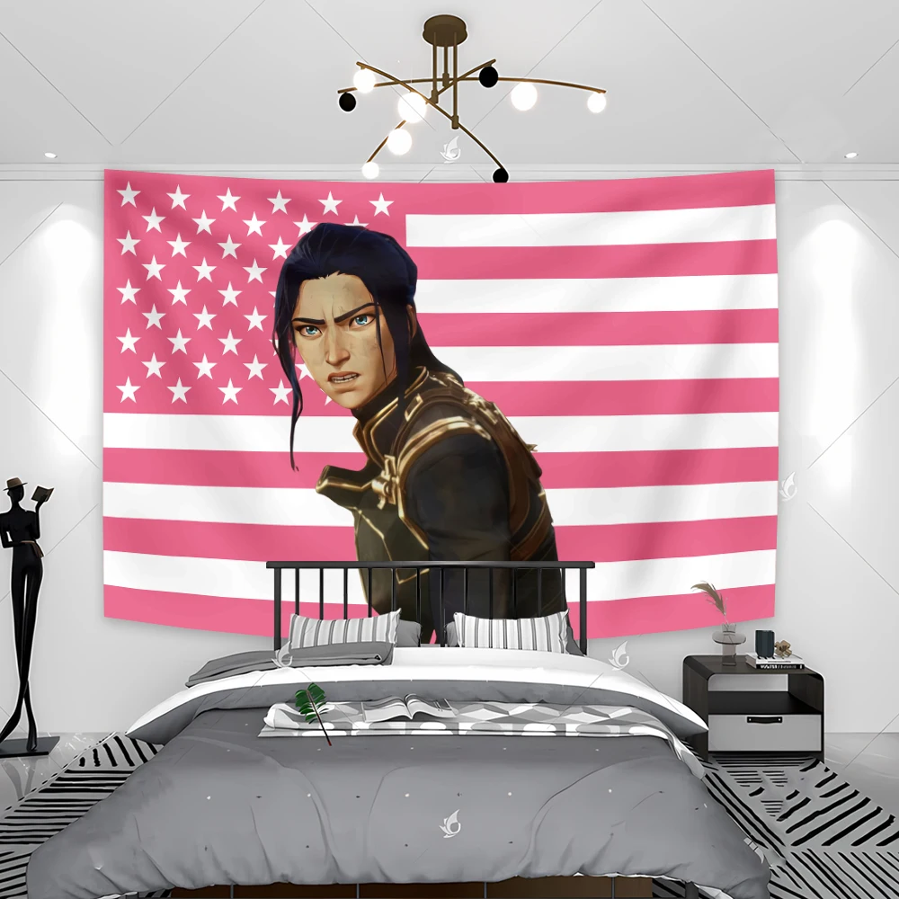 Caitlin Arcane Tapestry Anime Wall Hanging Pink American Flags Room Living Room Dorm Decor Aesthetic Cute Gift Flags