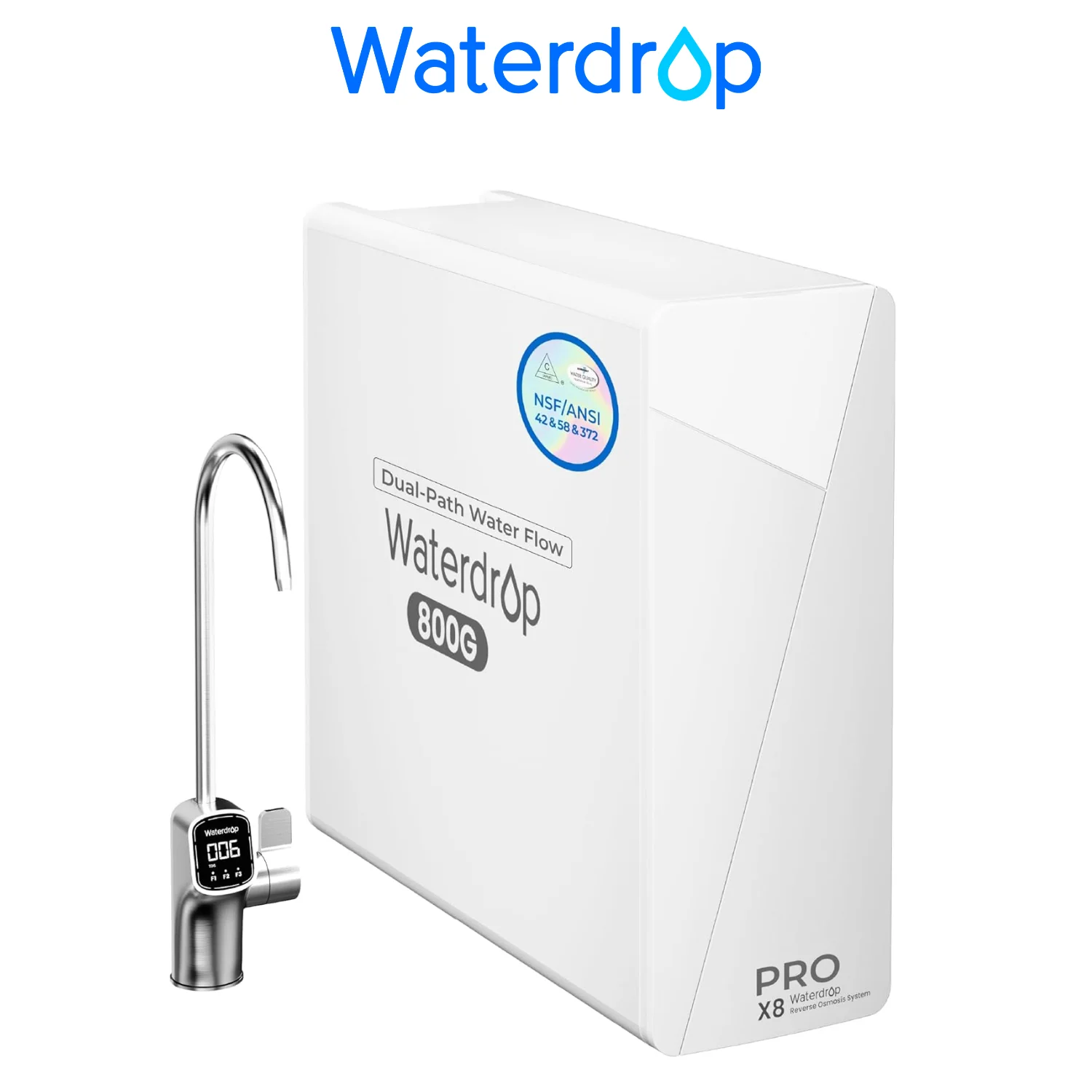 Waterdrop X8-PRO Dual Flow Reverse Osmosis Water Filter, 800 GPD Tankless RO System, 9-Stage Filtration, Undersink, LED Faucet
