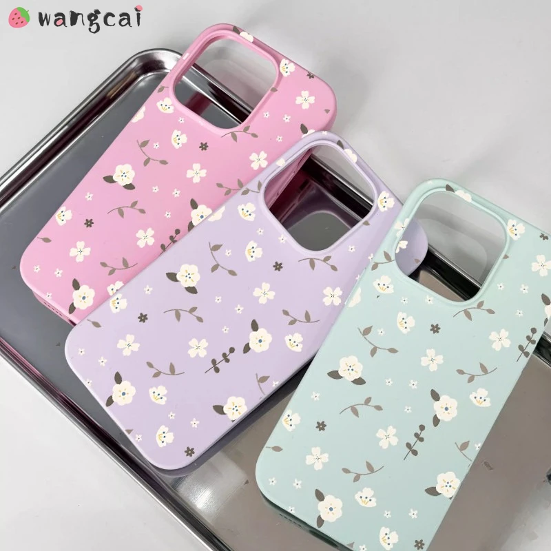 Elegant White Flowers Macaron Color Phone Case For iPhone 17 Air 16 16e Pro Max 15 14 Plus 13 12 11 Pro Max Cute Soft Cover
