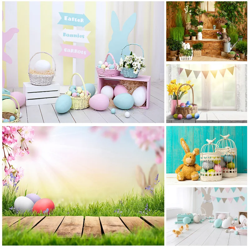 

Easter Eggs Rabbit Photography Backdrops Photo Studio Props Spring Flowers Child Baby Portrait Photo Backdrops 21318FH-36