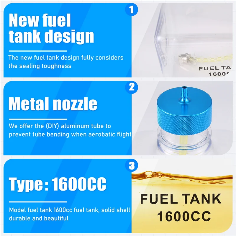 MACH-خزان الوقود البنزين زجاجة بلاستيكية شفافة CNC لطائرة RC والغاز والنيترو
