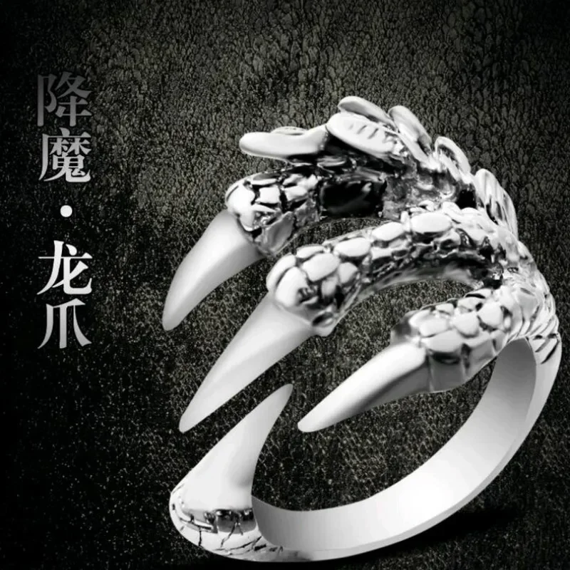 Gothic Stainless Steel Vintage Silver Dragon Claw Opening Ring Tibetan Silver Eagle Animal Rings for Men Women Punk Jewelry