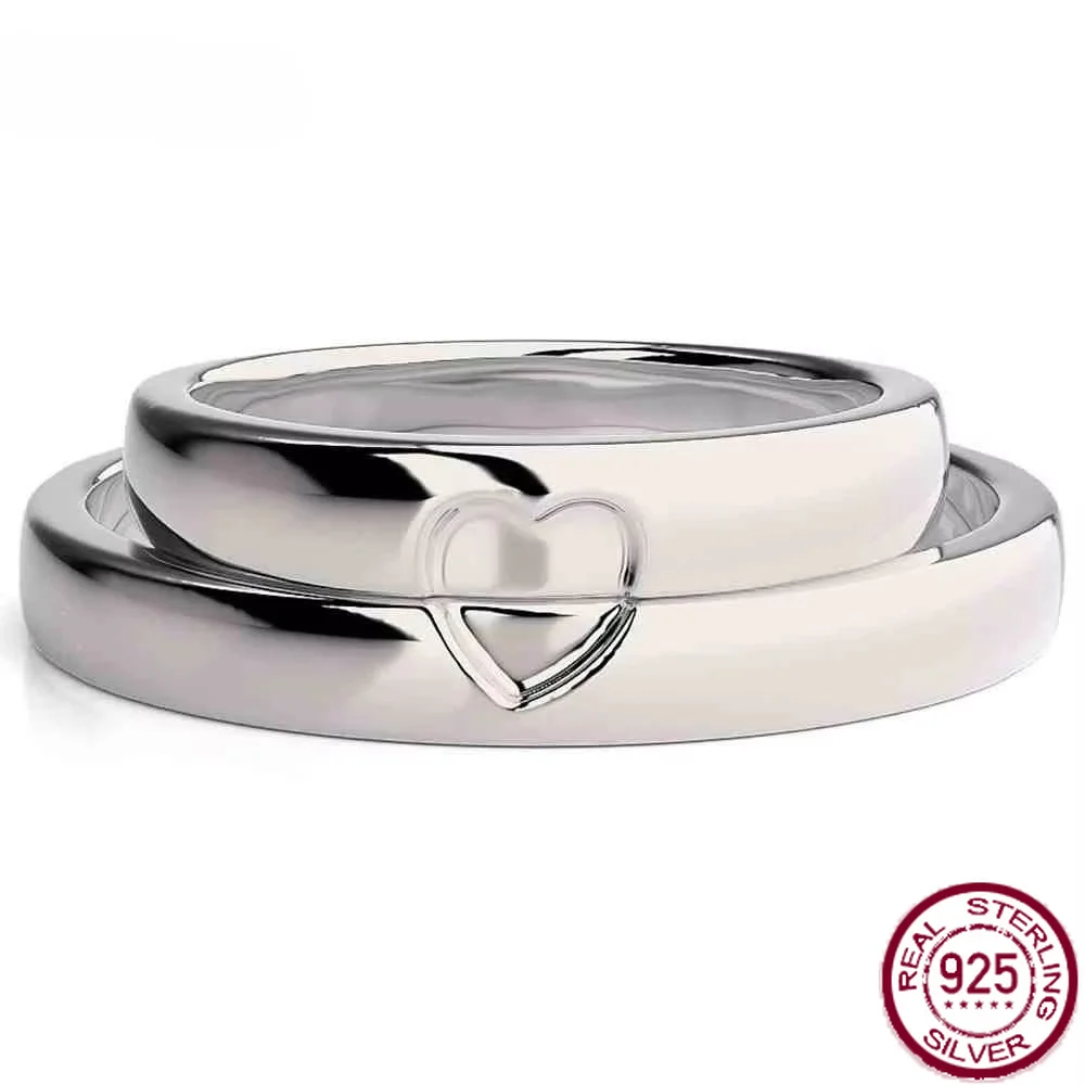 Yaranyan Stylish 925 Sterling Sliver Couple Ring for Women Men Lovers Valentine Gift Fine Jewelry Wedding Engagement Heart Band