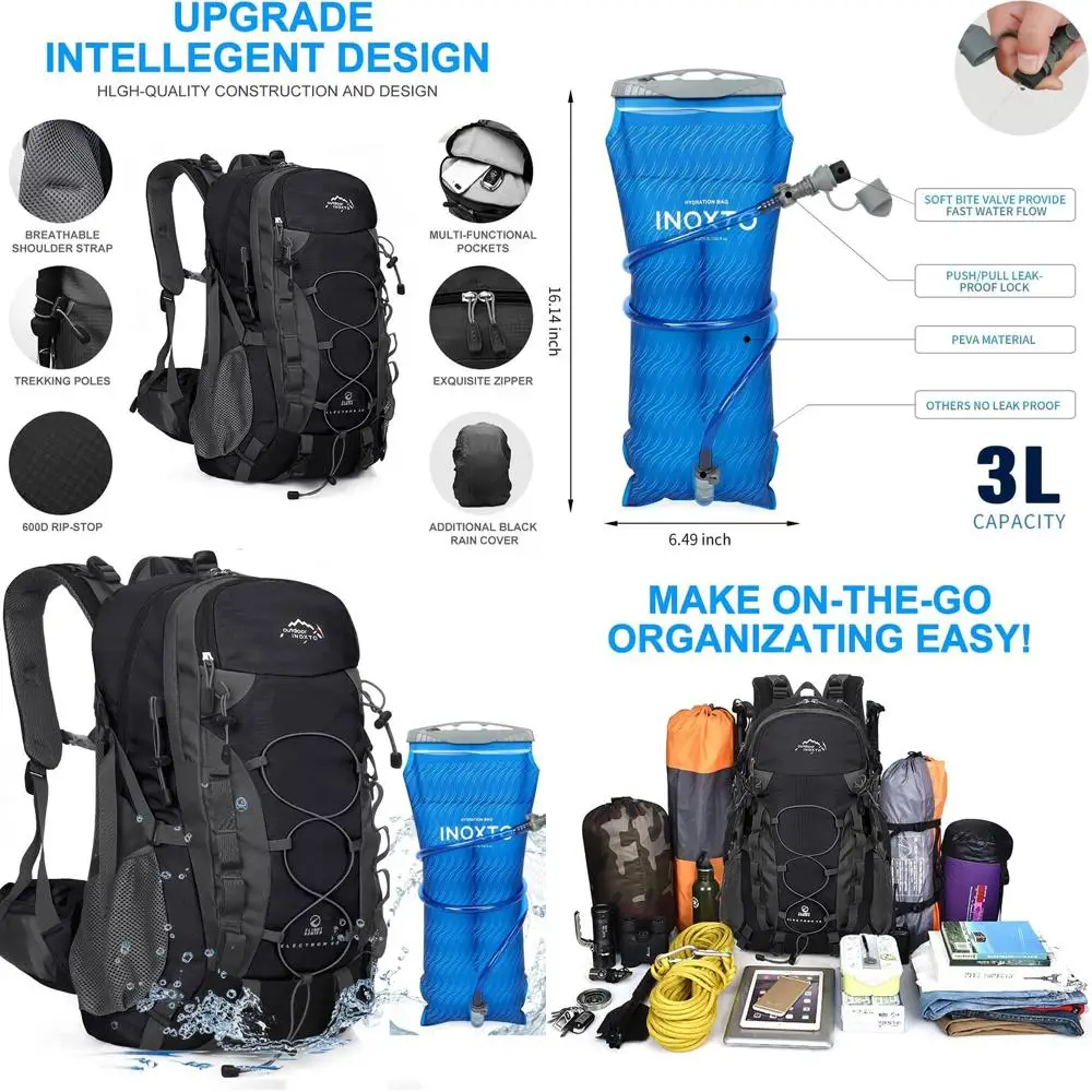 

Сверхлегкий походный рюкзак 35-40 л с водонепроницаемым чехлом, подходит для однодневных походов, путешествий и кемпинга для мужчин и женщин