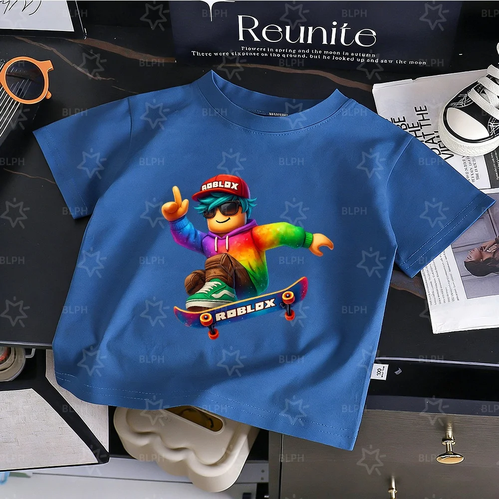 Camiseta Infantil Inspirada no Roblox com Design Colorido, Estampa de Fones de Ouvido e Controle de Jogo para Entusiastas de Jogos