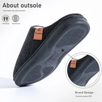 Pantoufles d'hiver pour hommes, semelle en coton à mémoire de forme, semelle large en TPR, fond plat, antidérapant, chaudes et confortables, chaussures d'intérieur tricotées 3