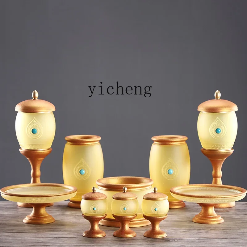 Glazed Buddha Utensils, Daquan Household Sandalwood Burner, Water Cup For Buddha, Vase For Fruit PlateL28