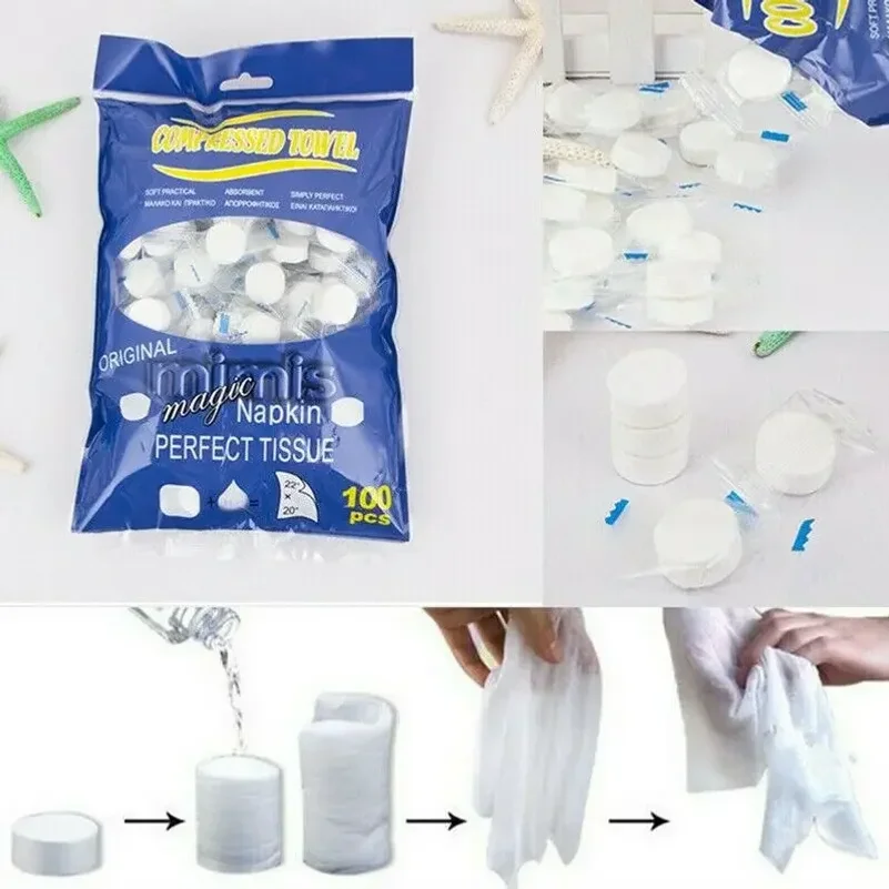 100Pcs Mini Compressed Towel Disposable Face Compressed Towels Soft Compressed Hand Wipe Portable Compressed Coin Tissue