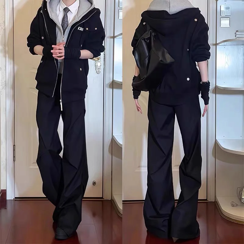 

QOTRIO Bla Wide Leg Knife Pleat Casual Pants Men's American Sle Umbrella Soldier Pants High Sensation Loose Fit Trousers