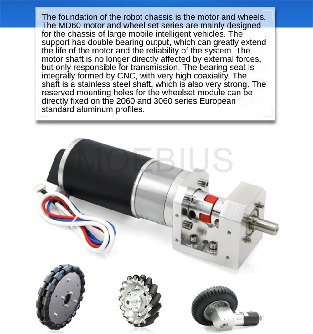 Big Load MD60 Robot Car Chassis Wheel Module Mecanum Omnidirectional Wheel High-Precision Gmr Encoder Planetary Gear Motor
