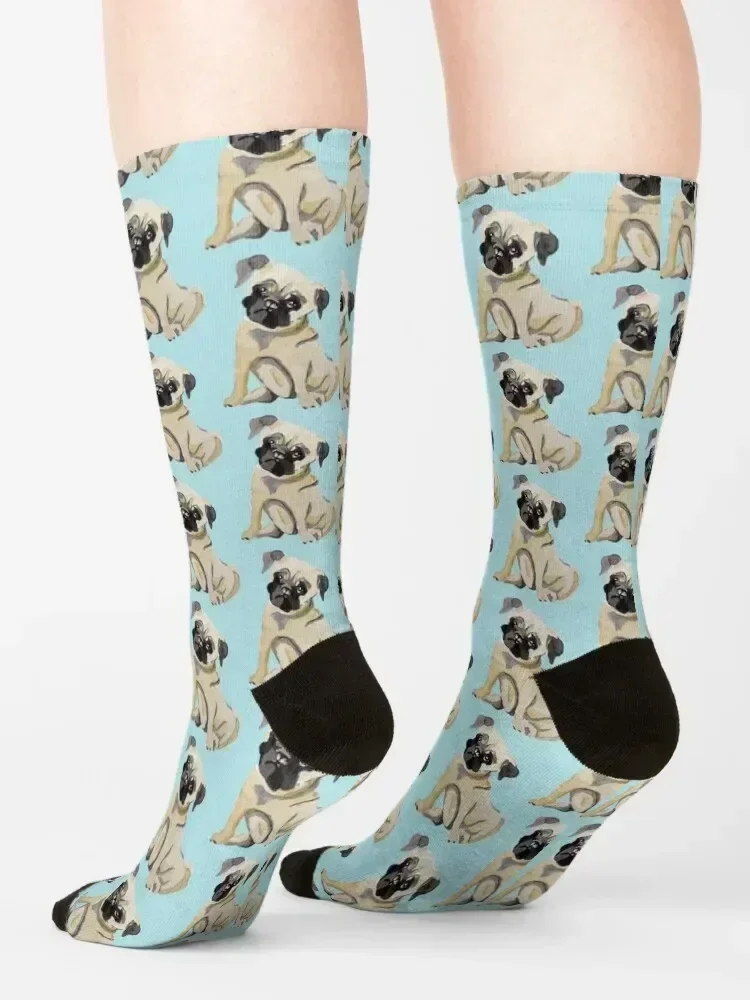 Pug Dog Illustration Socks New year's shoes Antiskid soccer FASHION Girl'S Socks Men's