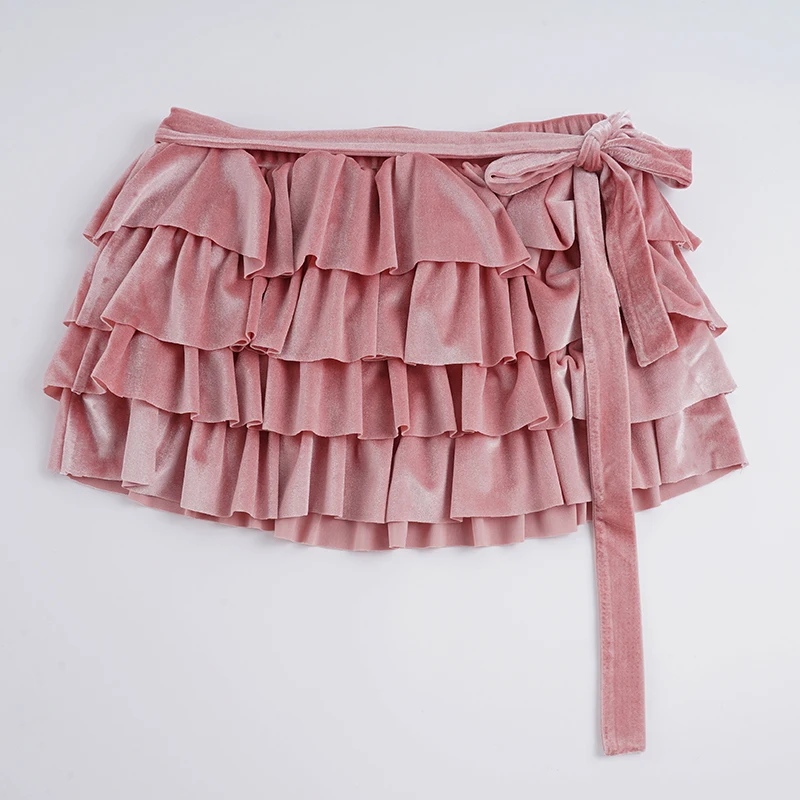 Słodkie aksamitne komplety sukienek damskich, seksowne zestawy dwuczęściowe, bez rękawów, z odkrytymi plecami, topy typu halter, spódnice plisowane w kształcie litery A z bandażami i średnim stanem, dla pań.