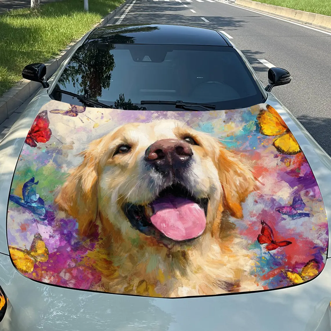 

Happy Dog Car Hood Decal - Durable PVC Vinyl Wrap, Fits Most Vehicles, Waterproof & Scratch-Resistant, Easy To Install & Remove,