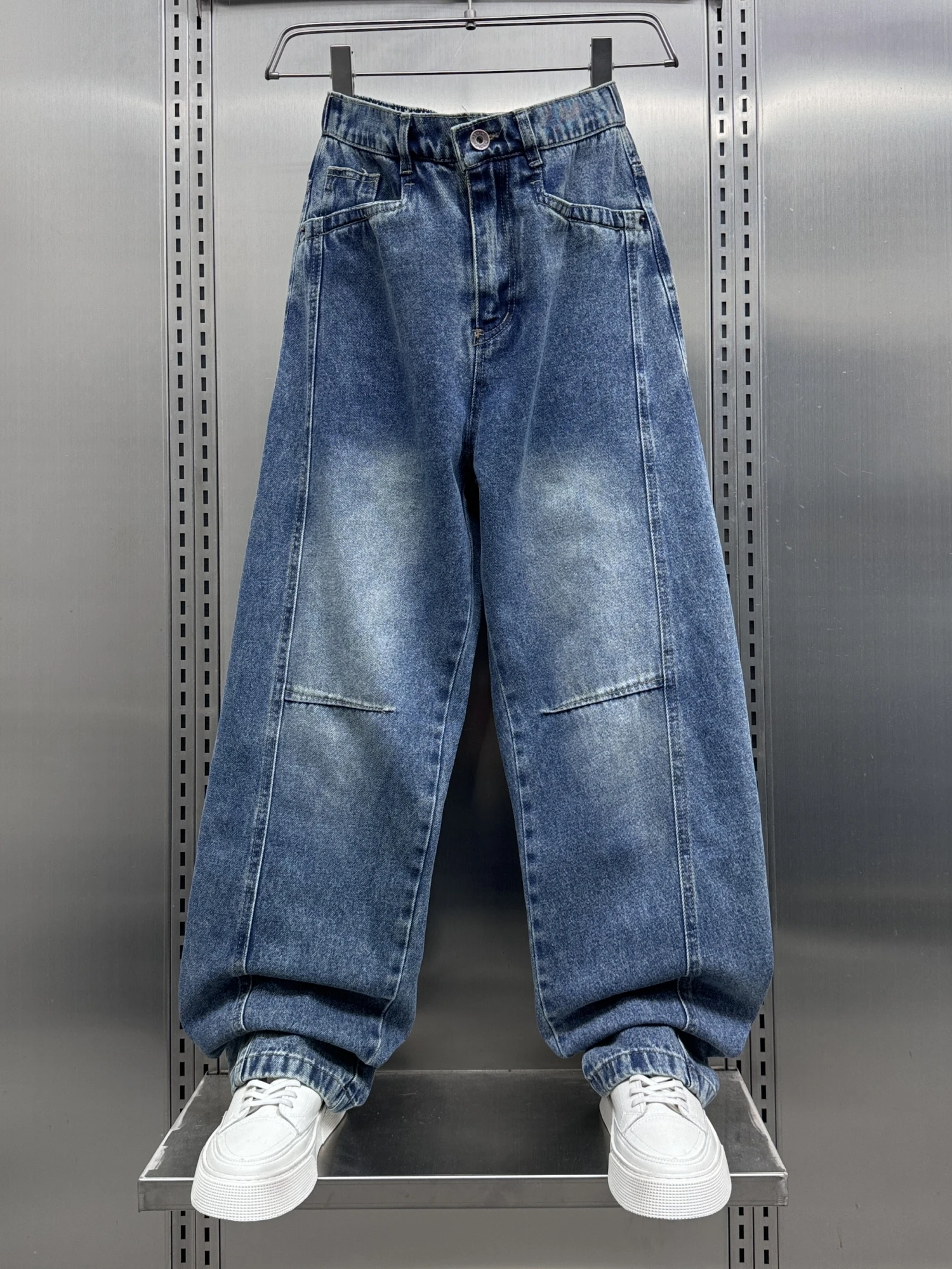 

Retro Waed Wide Leg Knife Jeans Men's Spring New Straight Casual Trousers Cool Splice Long Pants Youth Faion