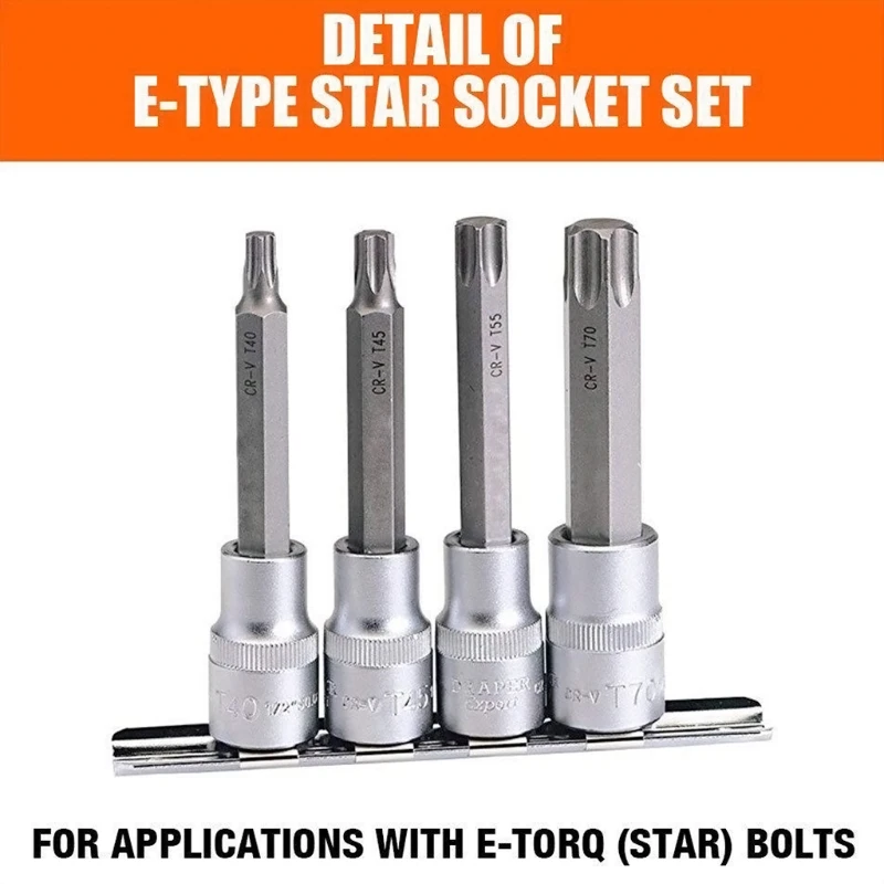 Female E-TORX Star Socket Set with 11 Pcs Female External Star Socket Set E20 Torque Socket Set Alloy Steel Tools