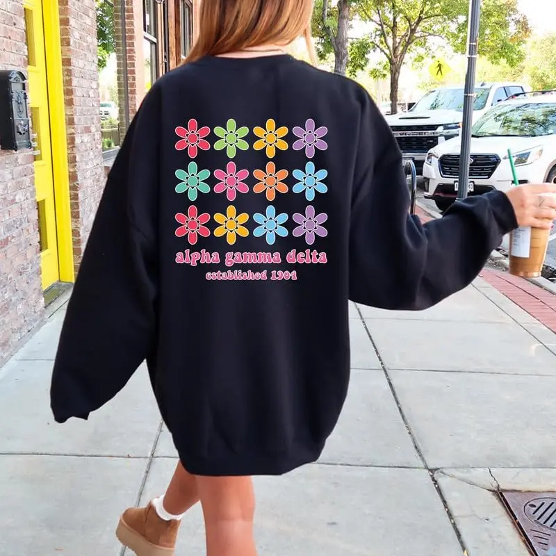 سويت شيرت Alpha Gamma Delta - سويت شيرت Alpha Gam Floral Bloom Sorority برقبة دائرية