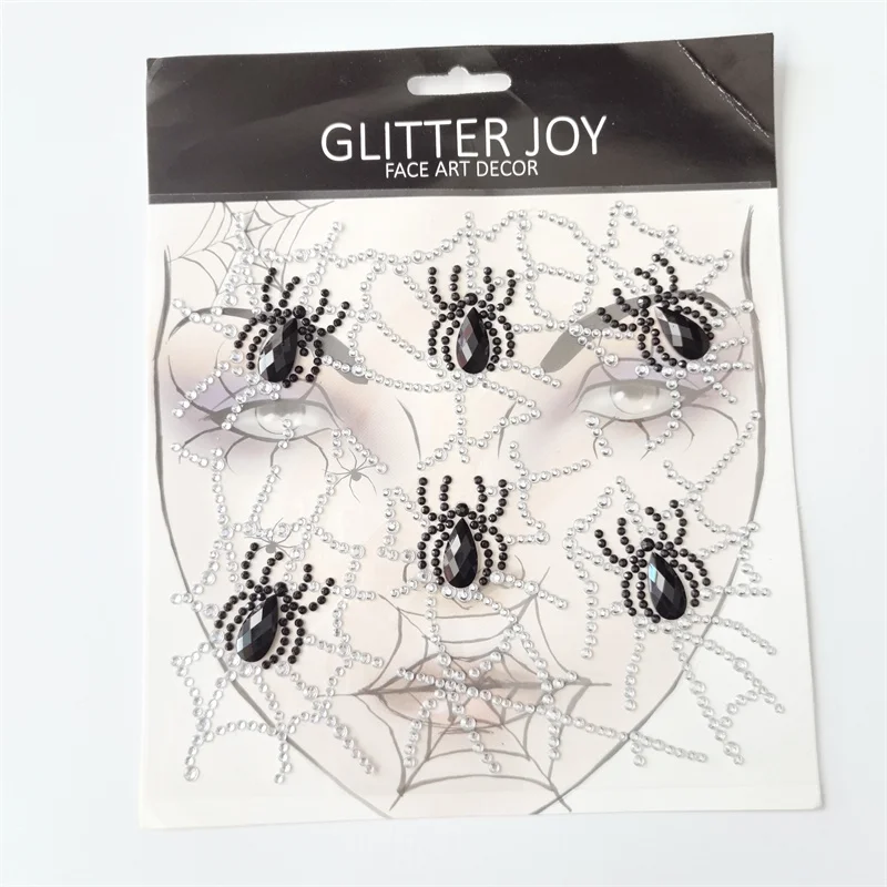 Black Spider & Spider web Demon Stereo Gem Stickers trucco occhi viso gioielli adesivi Party Stage Cosplay Halloween tatuaggi finti