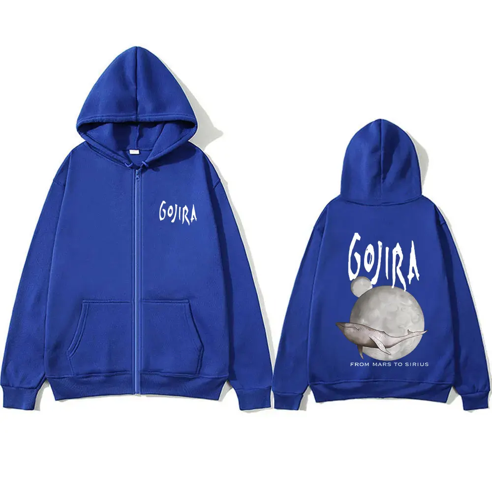 روك ميتال باند Gojira من المريخ إلى سيريوس تحلق الحيتان ألبوم الموسيقى الجرافيك قلنسوة بسحاب الرجال موضة Vinatge زمم سترة