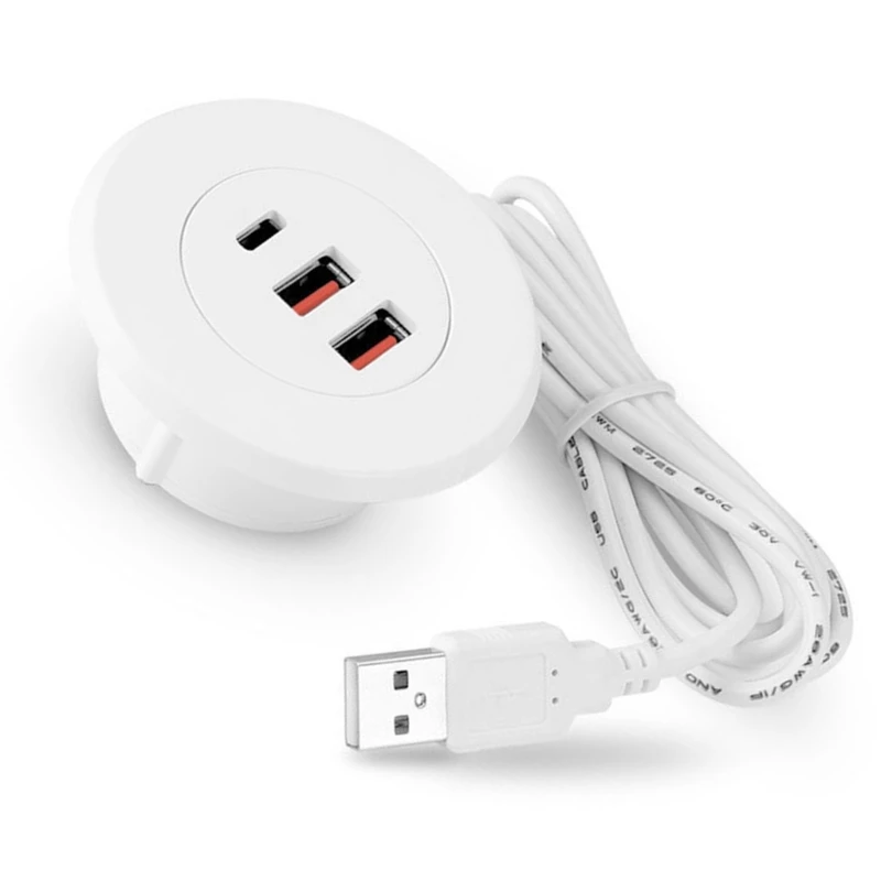 Bộ chuyển đổi sạc bàn 3 cổng USB loại C Bàn USB Bàn có lỗ Grommet Bàn nhúng