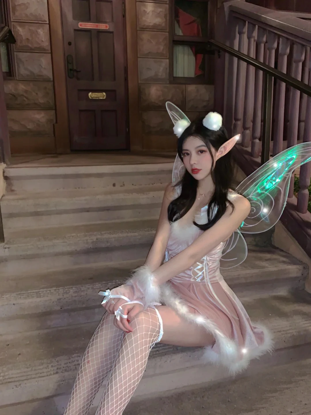 

Сексуальный розовый комплект Elf Wings orm Set loween Cisas Par Костюм Розовый orm Set Сценический костюм Женская традиционная одежда