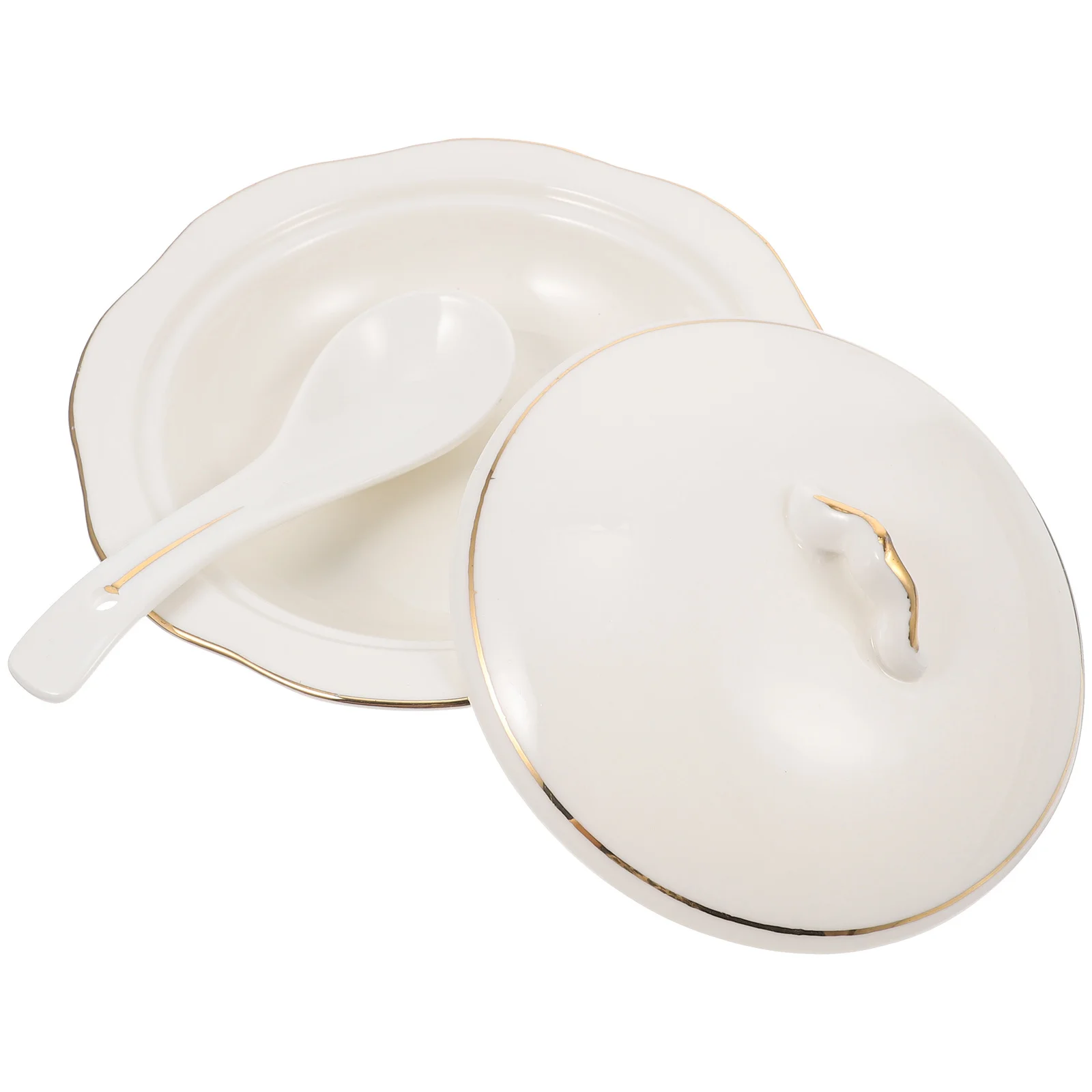 

1Pcs Ceramic Soup Bowl with Lid Premium Stewing Pot for Soup Broth Dessert Heat Resistant Kitchen Supply Tableware Gift