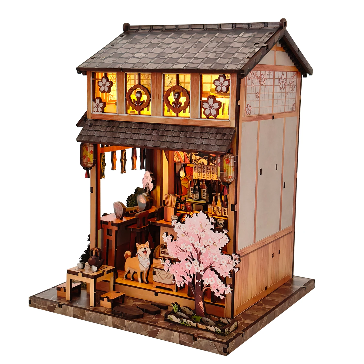 لتقوم بها بنفسك خشبية مصغرة أطقم منمذجة مطعم ياكيتوري الياباني كازا ثلاثية الأبعاد لغز بيوت الدمى مع الأثاث لهدايا عيد ميلاد الأصدقاء #2