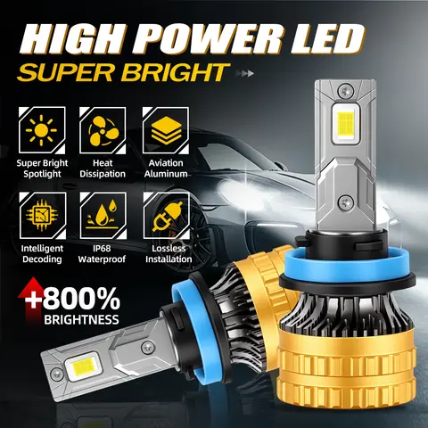 2Pcs H11 LED Front Headlight Bulbs 58000LM 6000K White CANBUS Mini Size Turbo H8 H9 LED High/Low Beam Vehicle Lighting DC12V