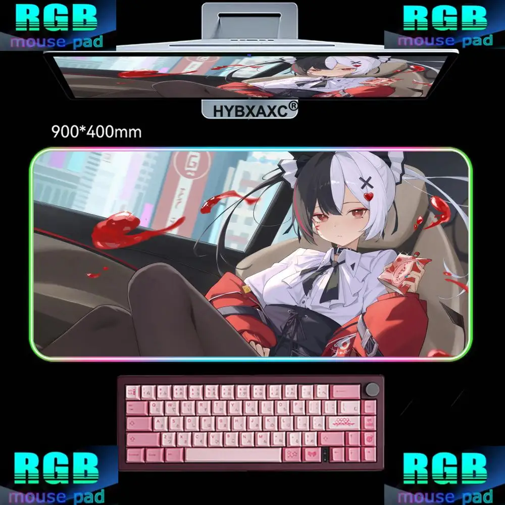HYBXAXC HD printing Lacrimosa Neverness to Everness NTE Mouse Pad RGB Desk Mat HD Gamer Large LED Light XXL Anime Girl Mouse Pad