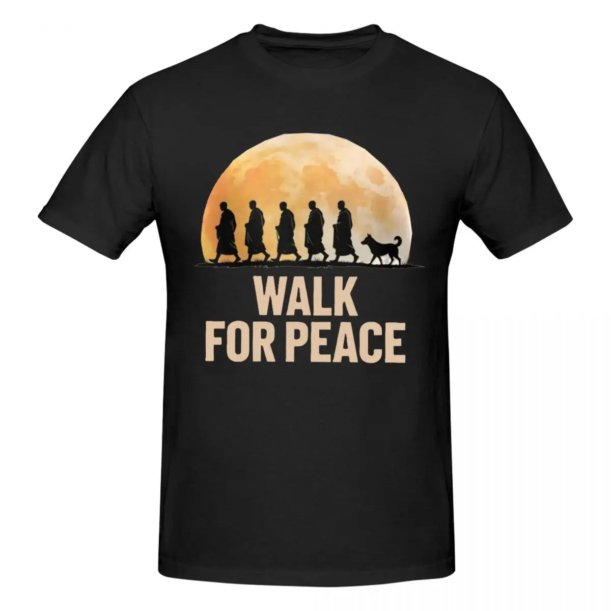 Camiseta divertida para hombre Aloka Walk For Peace Monks con Aloka Dog, ropa de calle, camisetas de algodón con cuello redondo