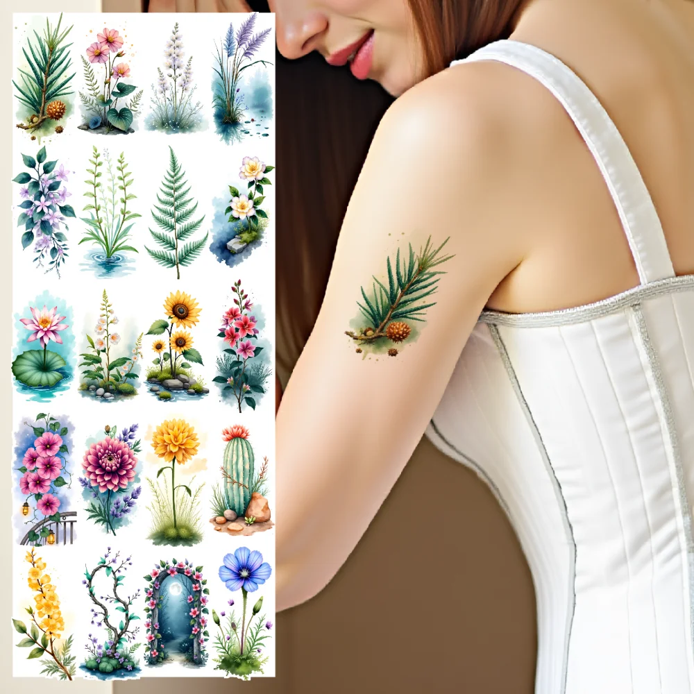 

9pcs Temporary Tattoo Nature Designs Temporary Tattoo Stickers Flower Tattoos Watercolor For Chest Children Arms