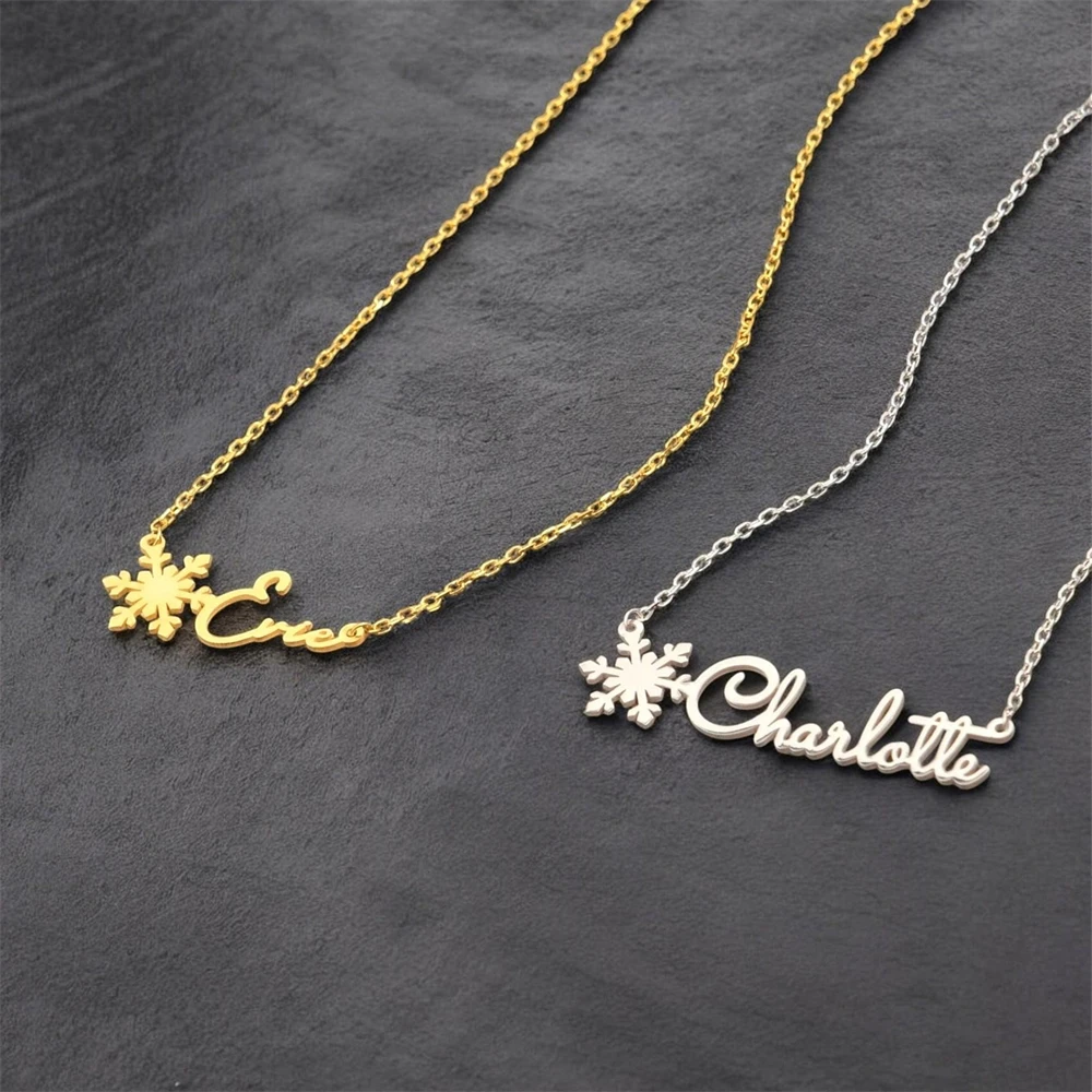 

Ожерелье с именем на заказ со снежинкой, подарок для матери и бабушки на день рождения, индивидуальное имя, колье со снежинкой, рождественские украшения