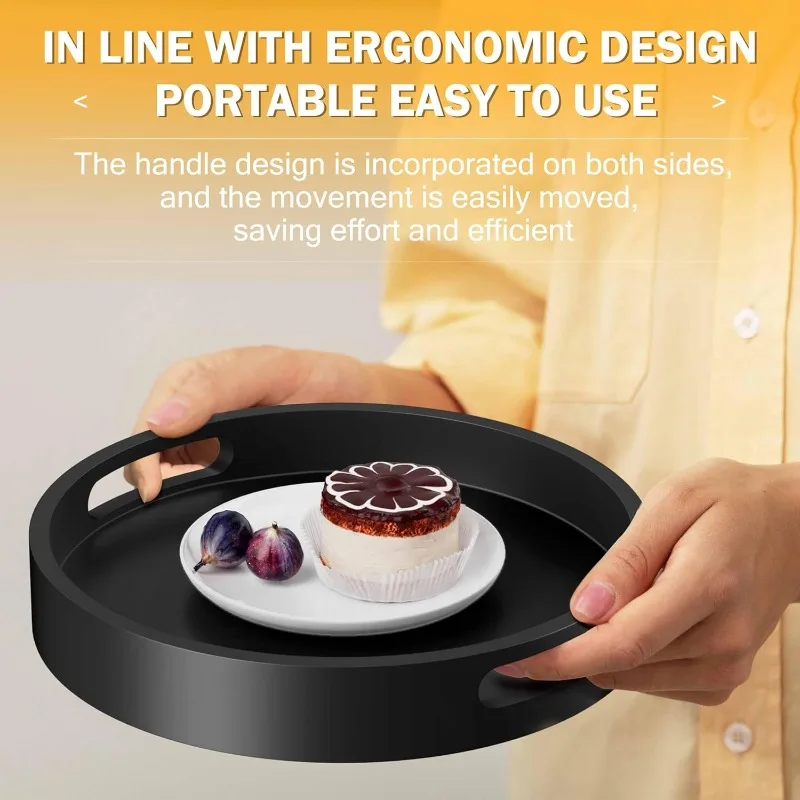 12 Inch Non-Skid Bamboo Lazy Susan for Kitchen Rotating Spice Rack with Handles, Wood Turntable for Kitchen Cabinet Rolling Tray