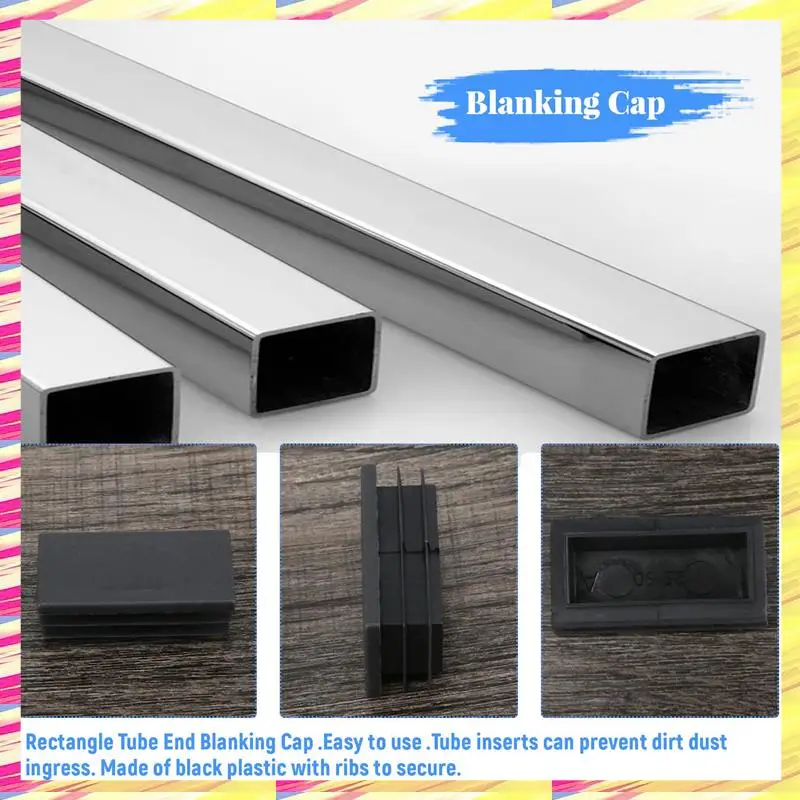ABJJ Plastic Rectangle Tube Inserts End Blanking Cap 25X50mm 10 Pcs Black