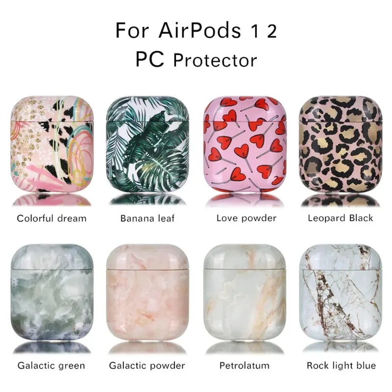 Tropical Leaves Marble Texture Wireless Bluetooth Earphone Accessories Hard Case For Apple For Airpods 2 1 Protective Charging B