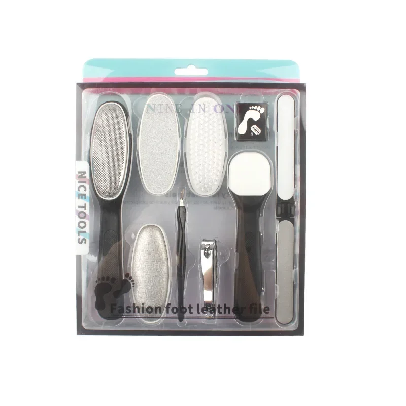 Pedicure talismã oval de pele morta pé esfregando placa conjunto casa transfronteiriça moedor de pé ferramentas pedicure 9 pc