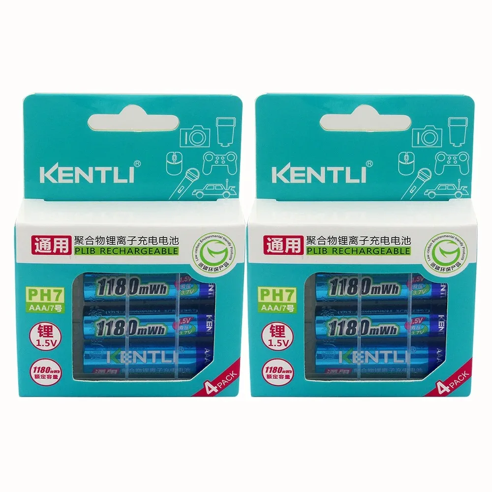 بطارية KENTLI 1.5 فولت AA AAA قابلة للشحن 1180mWh 3000mWh بطاريات قابلة للشحن وفتحتين شاحن ليثيوم أيون للعب