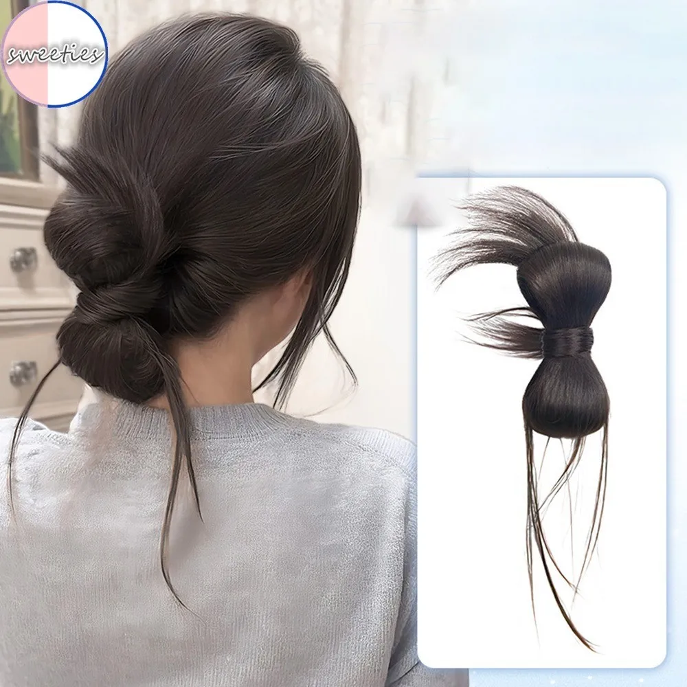 Synthetischer Perückenclip mit Schleife, Duttkopf, einteilig, niedrige Krawatte, Drachenbart, Klammerkopf, natürliche, flauschige Locken, Entenschnabel-Clip, Perückentasche