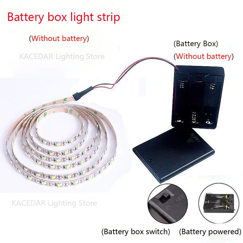 

3AA Battery Powered LED Strip Non-Waterproof 2835 60LEDs/M 50CM 1M 2M 3M 4M 5M LED Tape with Battery Box Warm/cold White Strip