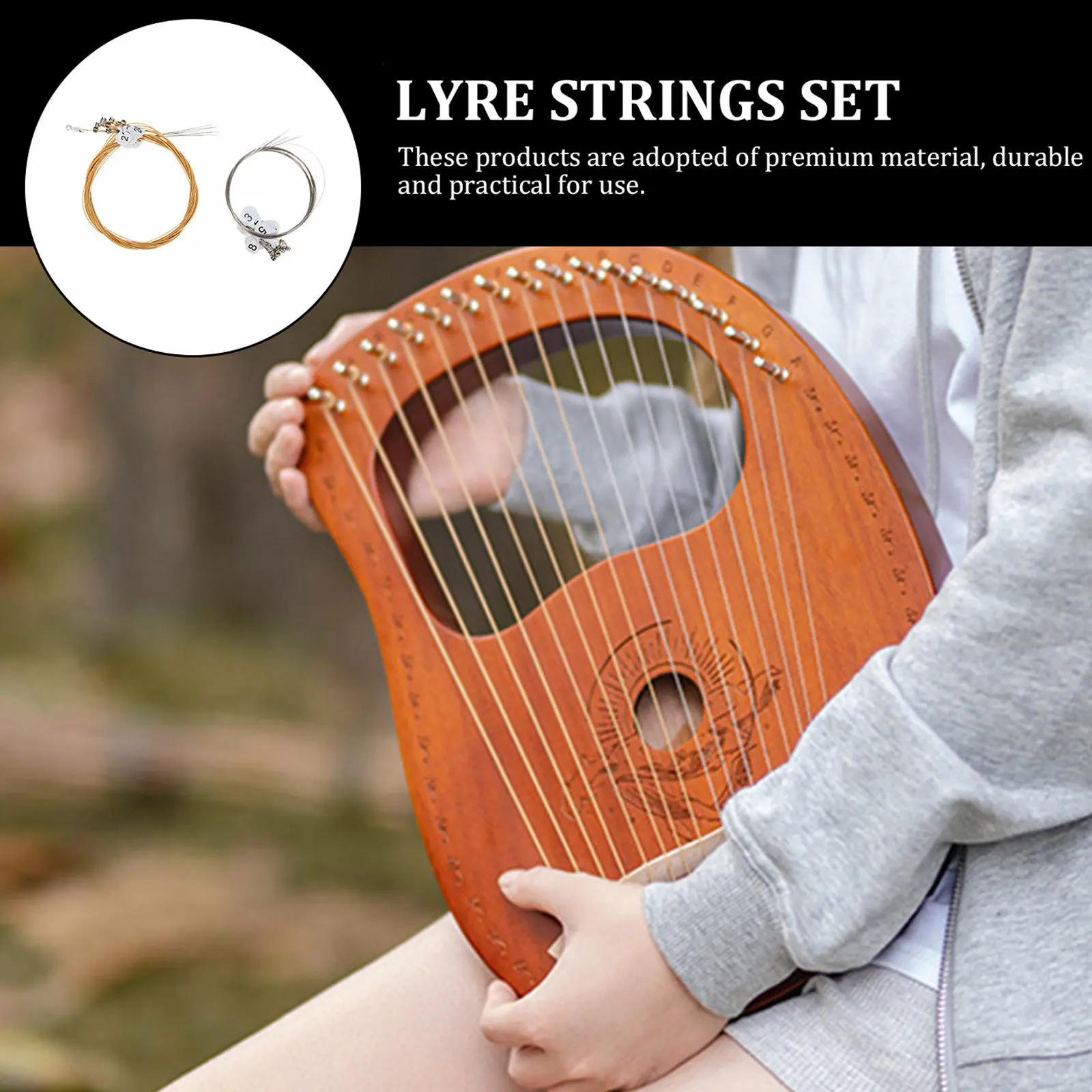 1Set 21 String Lyre Strings Kit High Durability Standard Tension Beautiful Sound Quality Strict Qc Tested Copper Steel Material